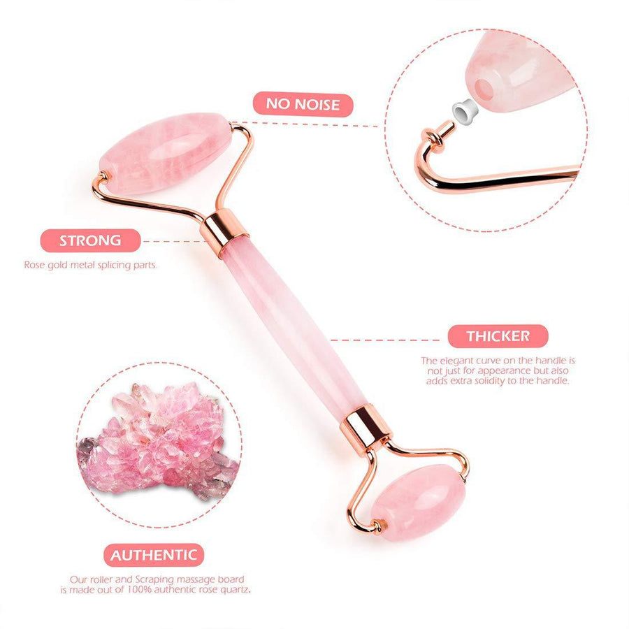 Dewspell Rose Quartz gua sha and facial roller set in gift box