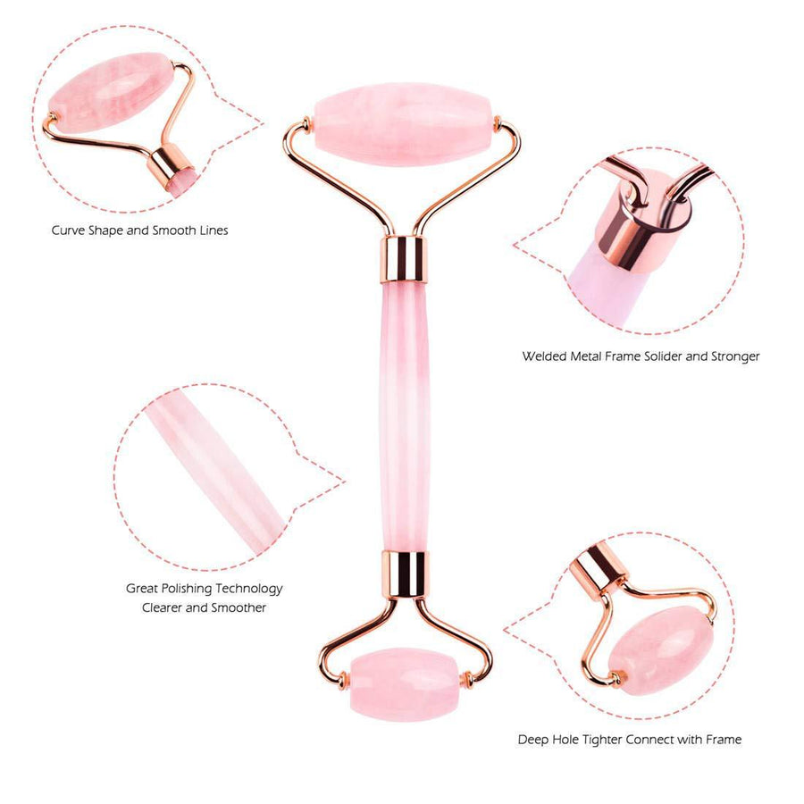 Dewspell Rose Quartz Gua Sha & Facial Roller Set — rose quartz set product view