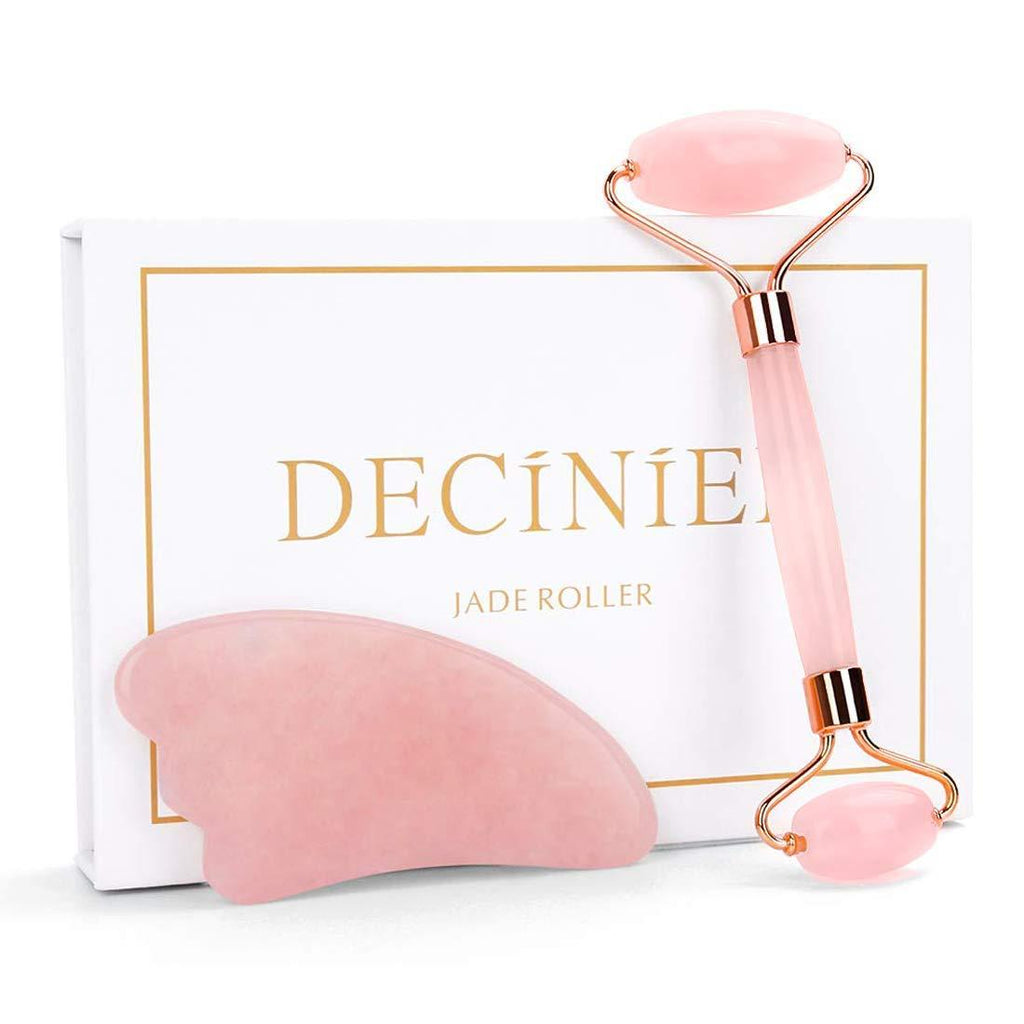 Dewspell Rose Quartz Gua Sha & Facial Roller Set — facial massage use