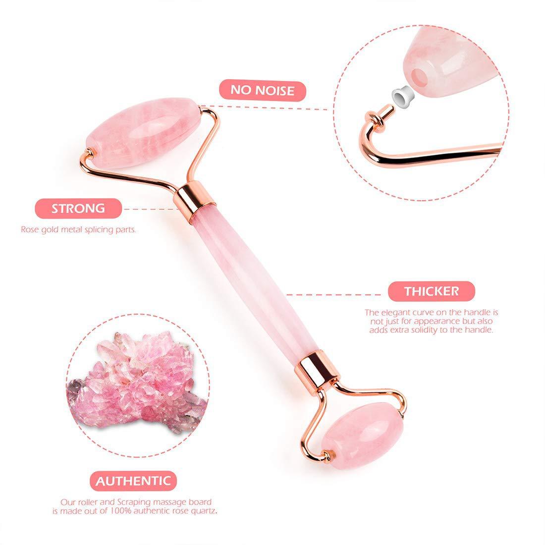 Dewspell Rose Quartz Gua Sha & Facial Roller Set — gift box presentation