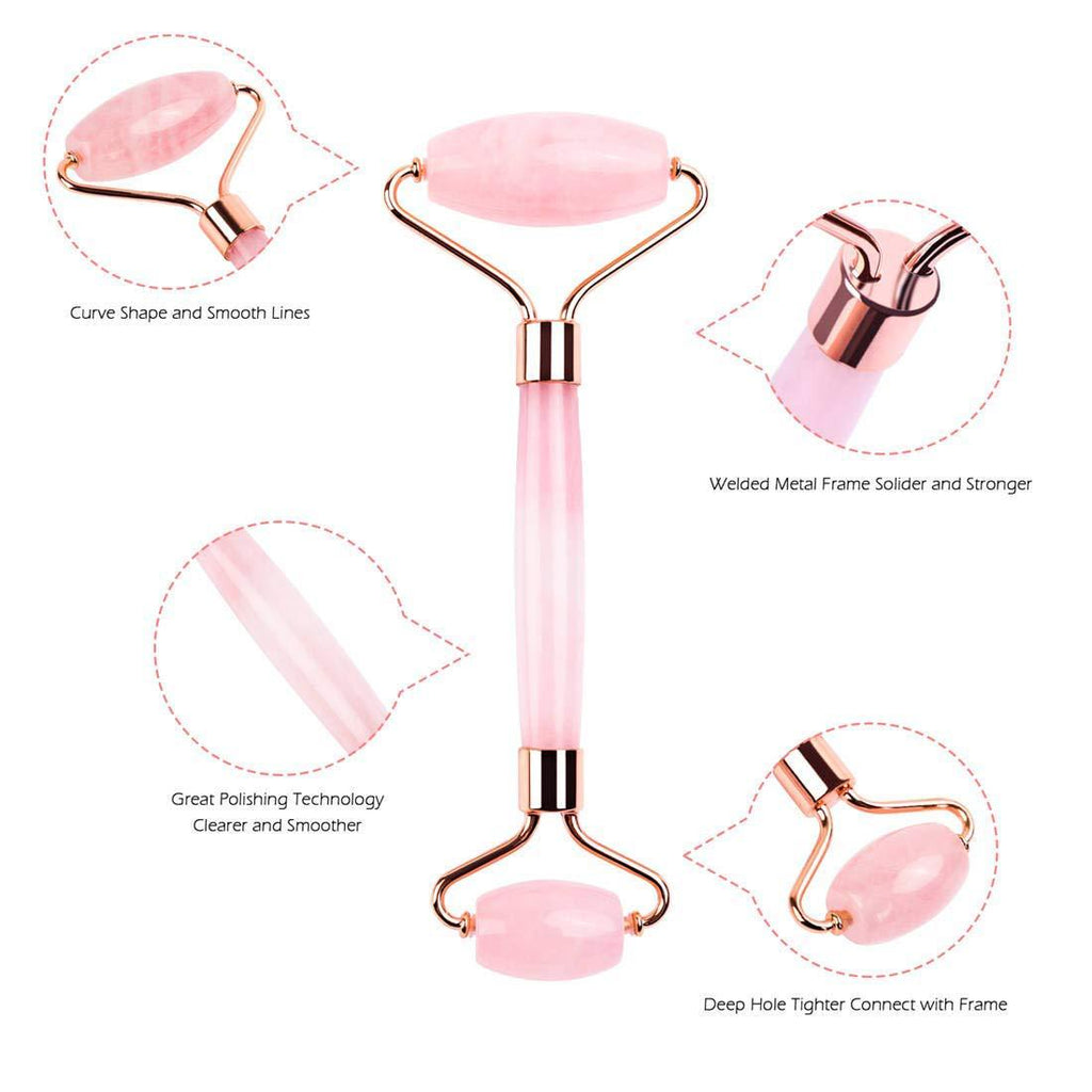 Dewspell Rose Quartz Gua Sha & Facial Roller Set — rose quartz set product view