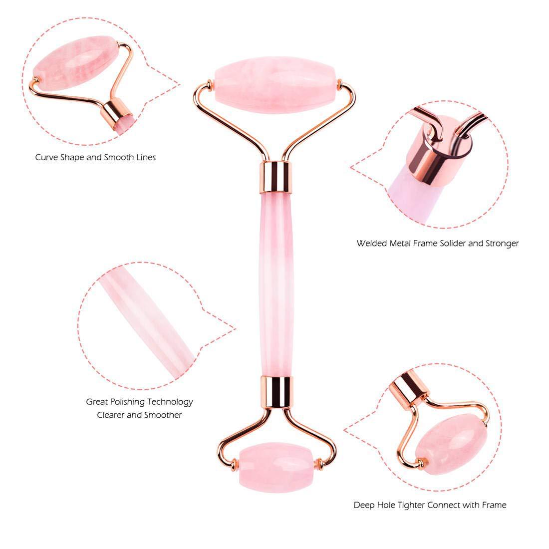 Dewspell Rose Quartz Gua Sha & Facial Roller Set — rose quartz set product view