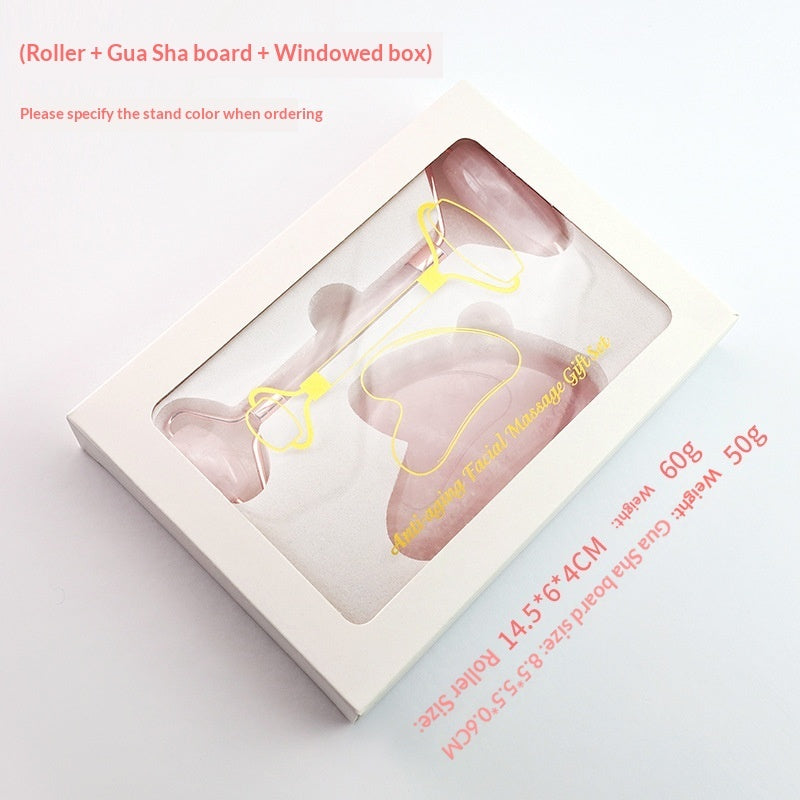 Dewspell Rose Quartz Gua Sha & Facial Roller Set — gua sha stone detail