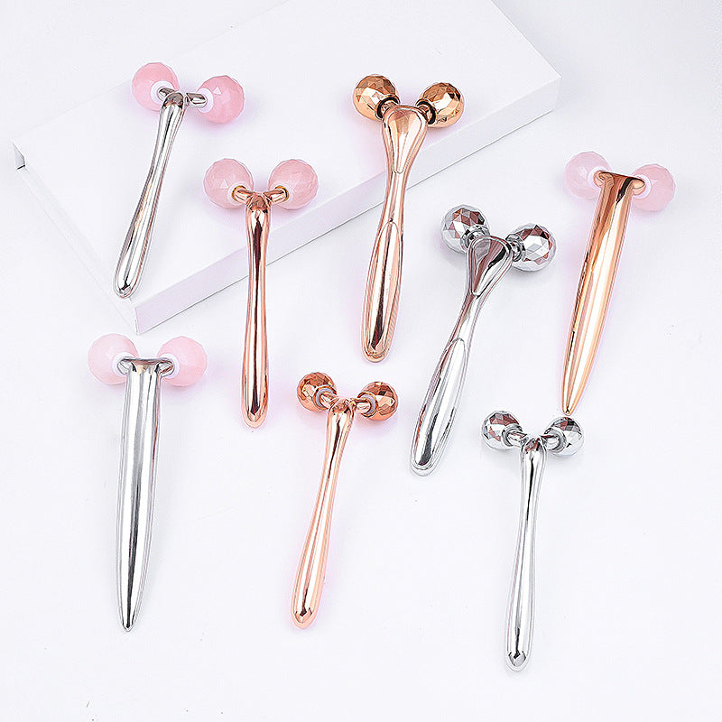 Dewspell Cooling Rose Quartz Facial Roller — twin-wheel product view