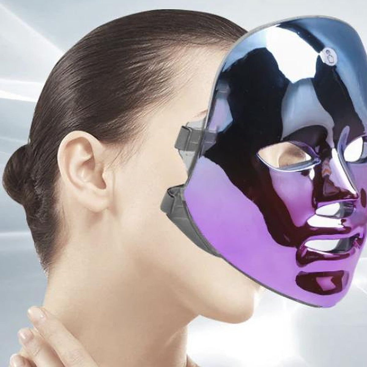 Dewspell LED Light Therapy Face Mask worn during an at-home session